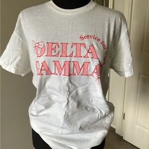 Delta Gamma White Long Sleeve Tee with Pink Logo
